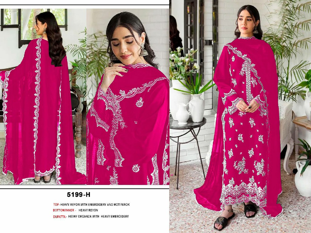 TEXTILEDEAL D.NO 5199 WHOLESALE RAYON COTTON HEAVY EMBROIDERED UNSTITCH SALWAR SUITS FOR EXPORT