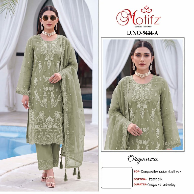 MOTIFZ D.NO 5444 WHOLESALE ORGANZA WITH EMBROIDERY KHATLI WORK PAKISTANI UNSTITCH SALWAR SUITS SUPPLIER