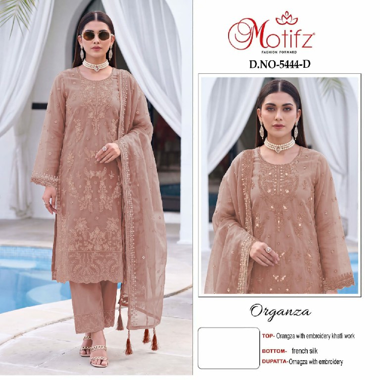 MOTIFZ D.NO 5444 WHOLESALE ORGANZA WITH EMBROIDERY KHATLI WORK PAKISTANI UNSTITCH SALWAR SUITS SUPPLIER