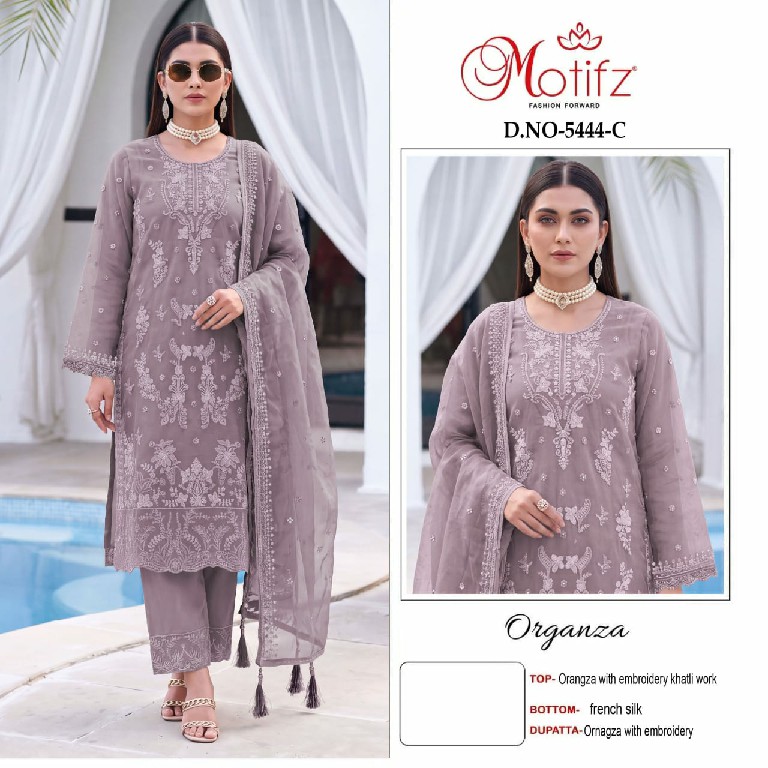 MOTIFZ D.NO 5444 WHOLESALE ORGANZA WITH EMBROIDERY KHATLI WORK PAKISTANI UNSTITCH SALWAR SUITS SUPPLIER