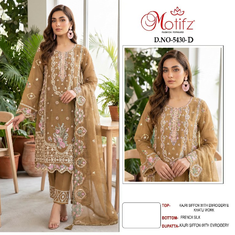 MOTIFZ D.NO 5430 WHOLESALE KAJRI CHIFFON UNIQUE PAKISTANI UNSTITCH SALWAR SUITS EXPORTER
