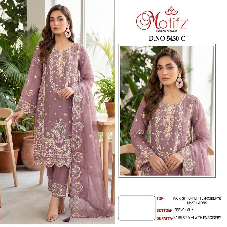 MOTIFZ D.NO 5430 WHOLESALE KAJRI CHIFFON UNIQUE PAKISTANI UNSTITCH SALWAR SUITS EXPORTER