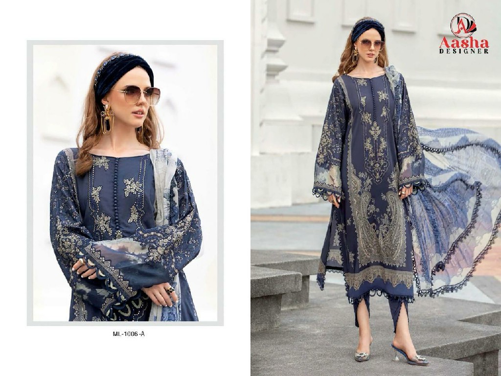AASHA DESIGNER D.NO 1006-1007 WHOLESALE PURE COTTON WITH PATCH WORK UNSTITCH SALWAR SUITS FOR EXPORT