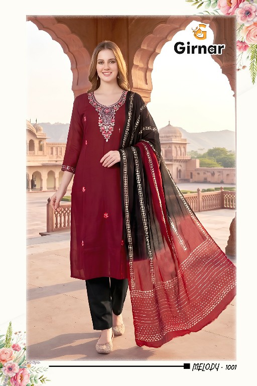 GIRNAR MELODY VOL 1 WHOLESALE READYMADE ROMAN SILK EXCLUSIVE 3 PCS SUITS EXPORTER