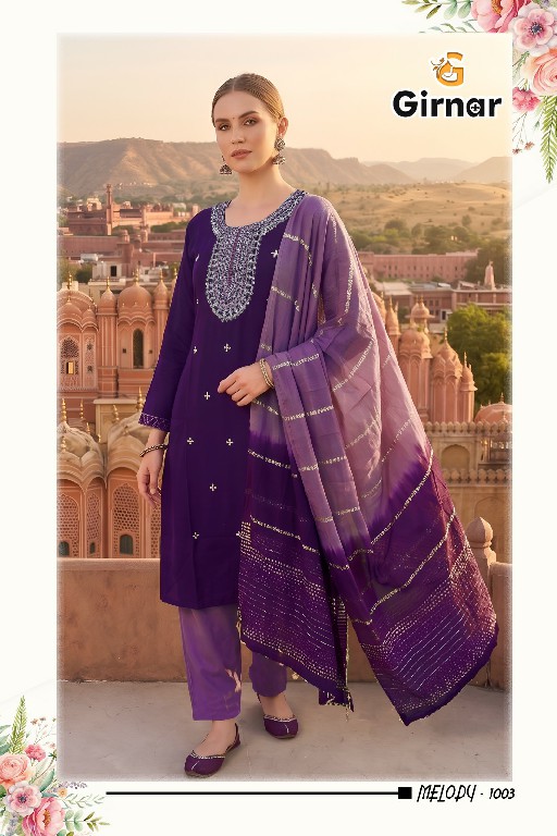 GIRNAR MELODY VOL 1 WHOLESALE READYMADE ROMAN SILK EXCLUSIVE 3 PCS SUITS EXPORTER