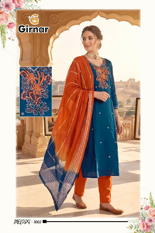 GIRNAR MELODY VOL 1 WHOLESALE READYMADE ROMAN SILK EXCLUSIVE 3 PCS SUITS EXPORTER