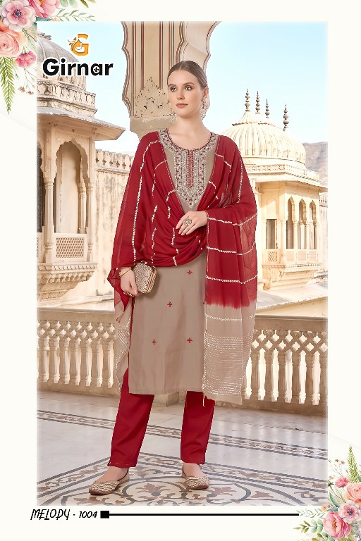 GIRNAR MELODY VOL 1 WHOLESALE READYMADE ROMAN SILK EXCLUSIVE 3 PCS SUITS EXPORTER