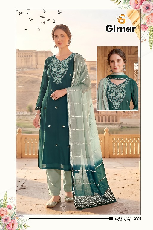 GIRNAR MELODY VOL 1 WHOLESALE READYMADE ROMAN SILK EXCLUSIVE 3 PCS SUITS EXPORTER