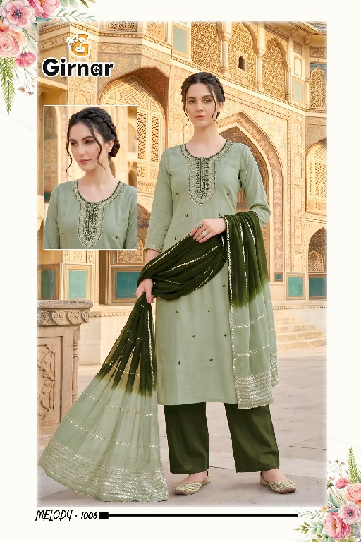 GIRNAR MELODY VOL 1 WHOLESALE READYMADE ROMAN SILK EXCLUSIVE 3 PCS SUITS EXPORTER