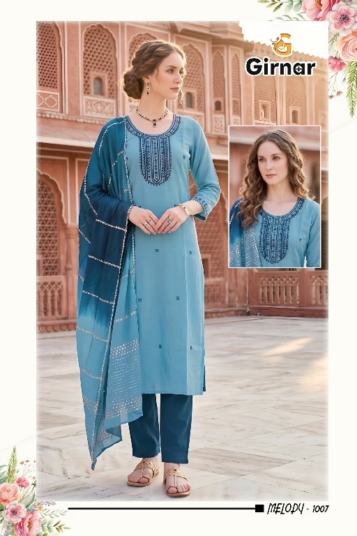 GIRNAR MELODY VOL 1 WHOLESALE READYMADE ROMAN SILK EXCLUSIVE 3 PCS SUITS EXPORTER