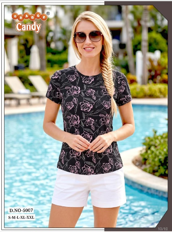ORANGE CANDY D.NO 5007 WHOLESALE READYMADE HOJIYARI PRINTED T SHIRT FOR WOMEN ONLINE
