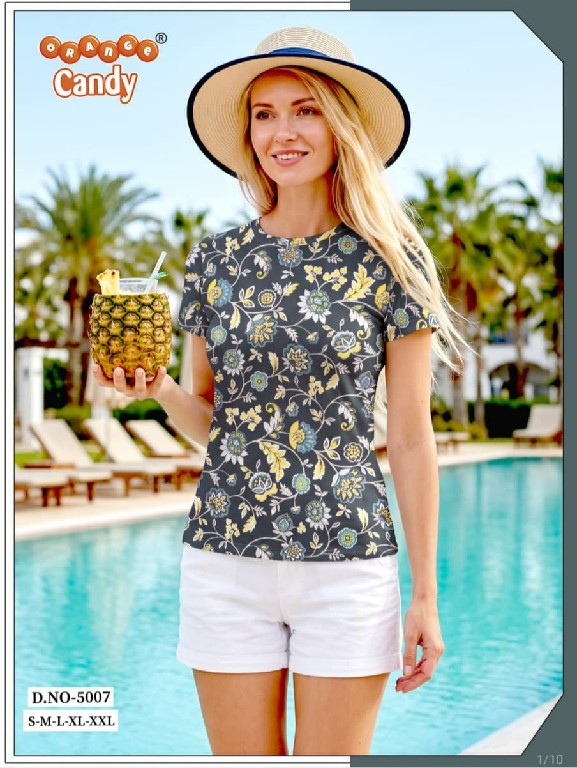 ORANGE CANDY D.NO 5007 WHOLESALE READYMADE HOJIYARI PRINTED T SHIRT FOR WOMEN ONLINE