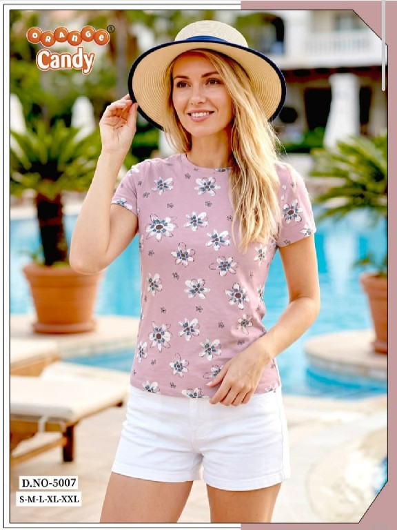 ORANGE CANDY D.NO 5007 WHOLESALE READYMADE HOJIYARI PRINTED T SHIRT FOR WOMEN ONLINE