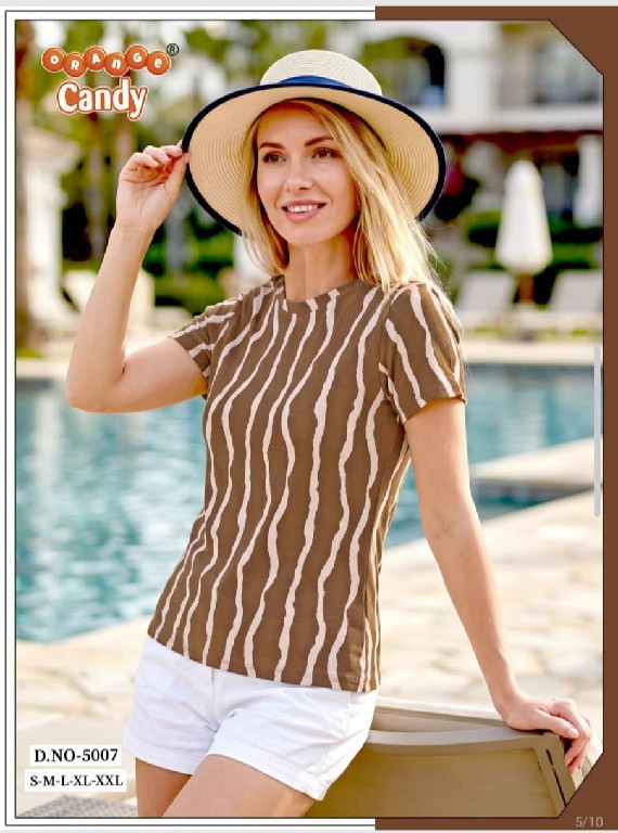 ORANGE CANDY D.NO 5007 WHOLESALE READYMADE HOJIYARI PRINTED T SHIRT FOR WOMEN ONLINE