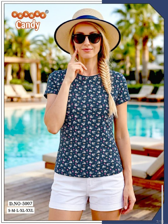 ORANGE CANDY D.NO 5007 WHOLESALE READYMADE HOJIYARI PRINTED T SHIRT FOR WOMEN ONLINE