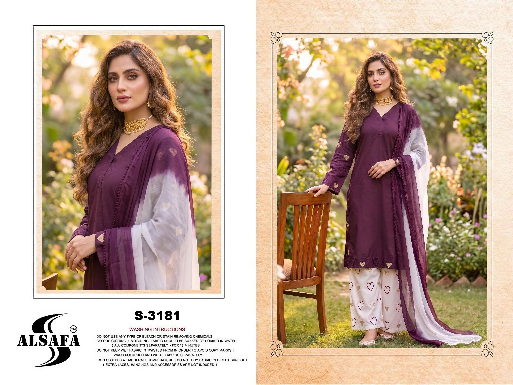 ALSAFA D.NO 3181 WHOLESALE READYMADE RAYON COTTON PAKISTANI 3 PCS SUITS SUPPLIER