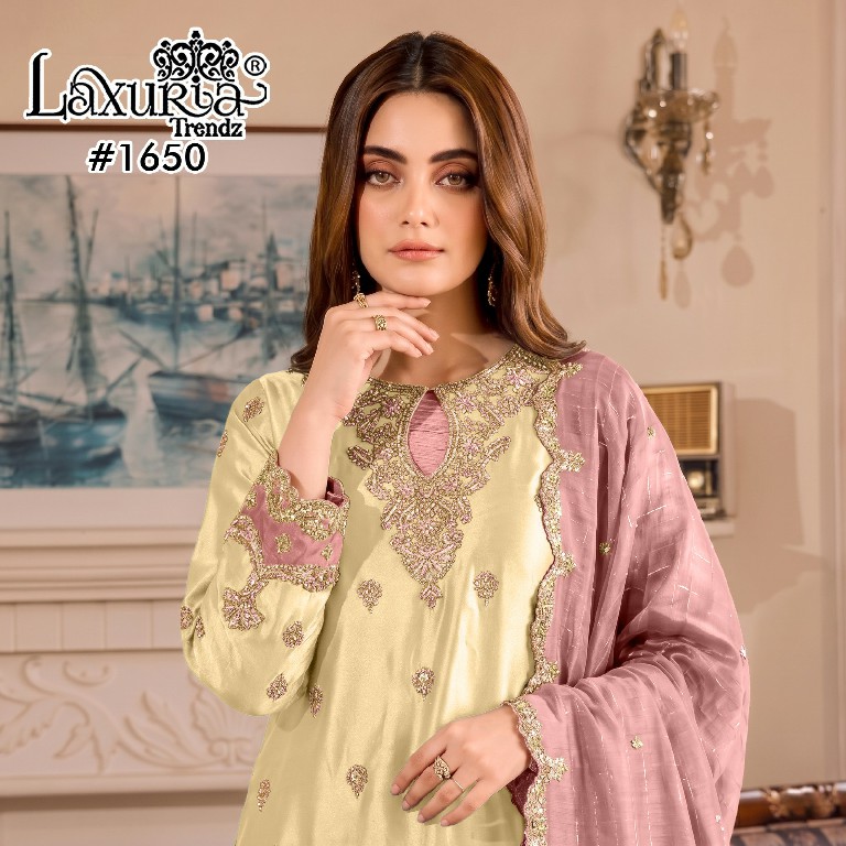 LAXURIA TRENDZ D.NO 1650 WHOLESALE READYMADE SATIN CLASSIC DESIGNER 3 PCS SUITS SUPPLIER
