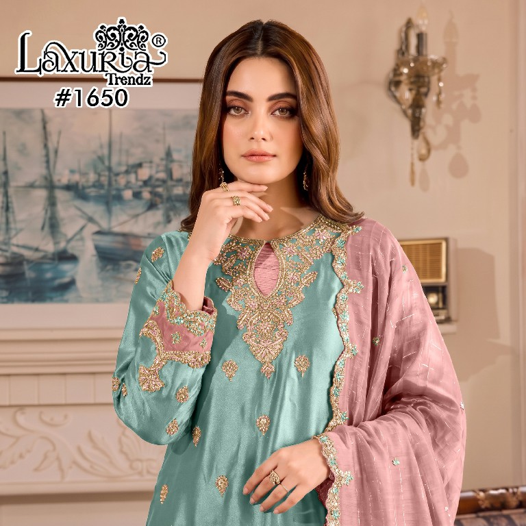 LAXURIA TRENDZ D.NO 1650 WHOLESALE READYMADE SATIN CLASSIC DESIGNER 3 PCS SUITS SUPPLIER