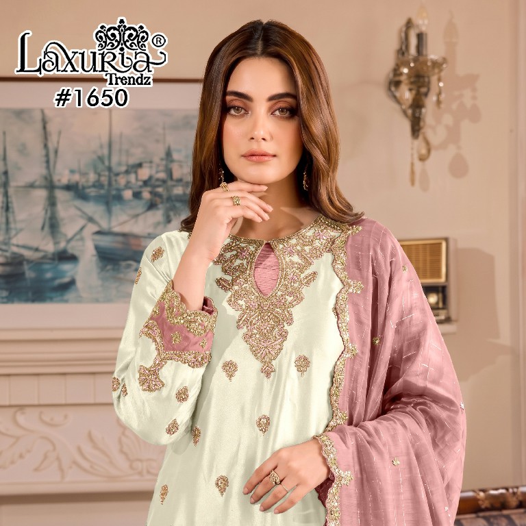 LAXURIA TRENDZ D.NO 1650 WHOLESALE READYMADE SATIN CLASSIC DESIGNER 3 PCS SUITS SUPPLIER