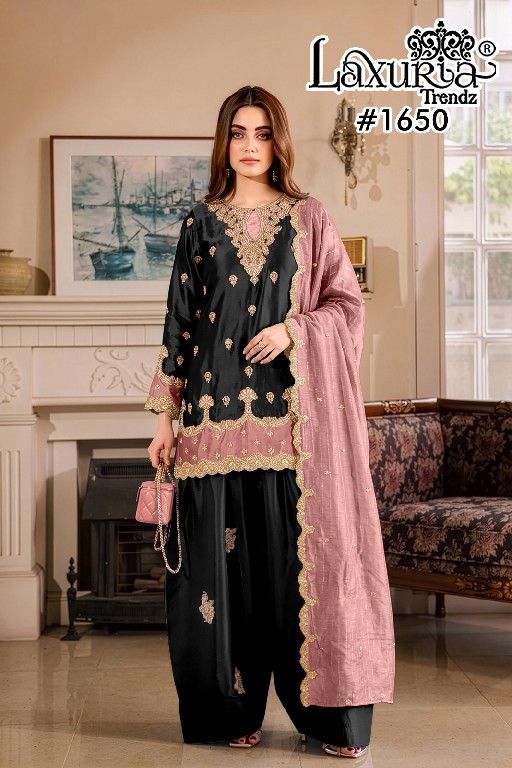 LAXURIA TRENDZ D.NO 1650 WHOLESALE READYMADE SATIN CLASSIC DESIGNER 3 PCS SUITS SUPPLIER