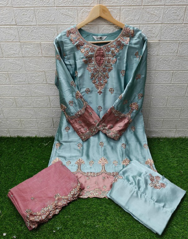 LAXURIA TRENDZ D.NO 1650 WHOLESALE READYMADE SATIN CLASSIC DESIGNER 3 PCS SUITS SUPPLIER