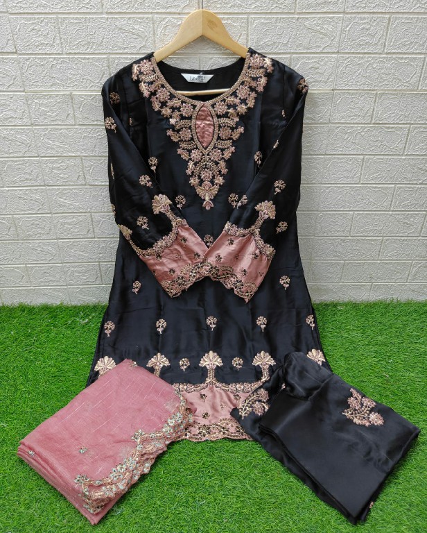 LAXURIA TRENDZ D.NO 1650 WHOLESALE READYMADE SATIN CLASSIC DESIGNER 3 PCS SUITS SUPPLIER