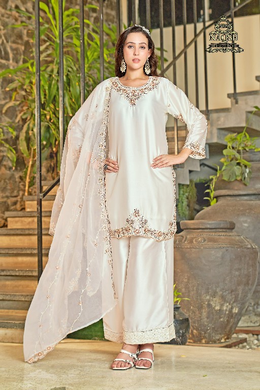NAQSH D.NO NDS-15042 WHOLESALE READYMADE SATIN DESIGNER STYLISH 3 PCS SUITS EXPORTER
