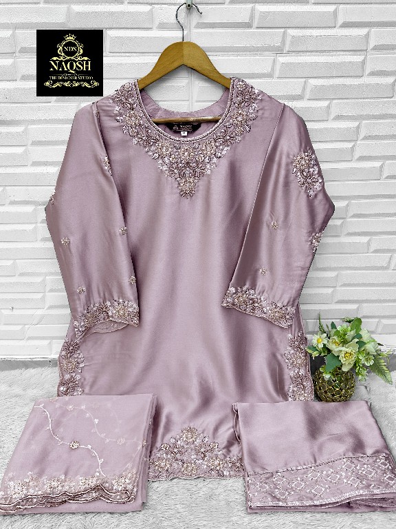NAQSH D.NO NDS-15042 WHOLESALE READYMADE SATIN DESIGNER STYLISH 3 PCS SUITS EXPORTER
