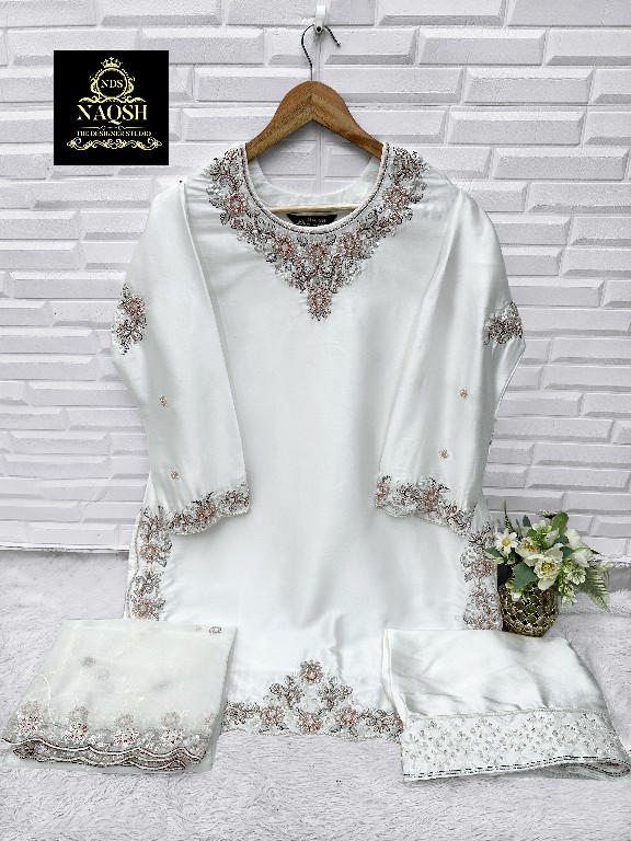 NAQSH D.NO NDS-15042 WHOLESALE READYMADE SATIN DESIGNER STYLISH 3 PCS SUITS EXPORTER