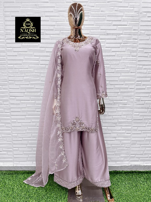 NAQSH D.NO NDS-15042 WHOLESALE READYMADE SATIN DESIGNER STYLISH 3 PCS SUITS EXPORTER