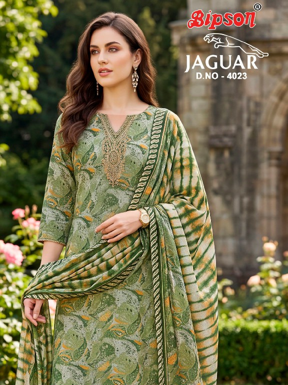 BIPSON JAGUAR D.NO 4023 WHOLESALE PURE MUSLIN STUNNING LOOK UNSTITCH SALWAR SUITS ONLINE