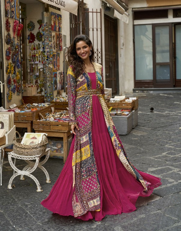 PAKHI BY SAYURI DESIGNER REAL CREP SILK TRENDING FESTIVE SPECIAL GOWN WITH JACKET FOR WOMEN ONLINE