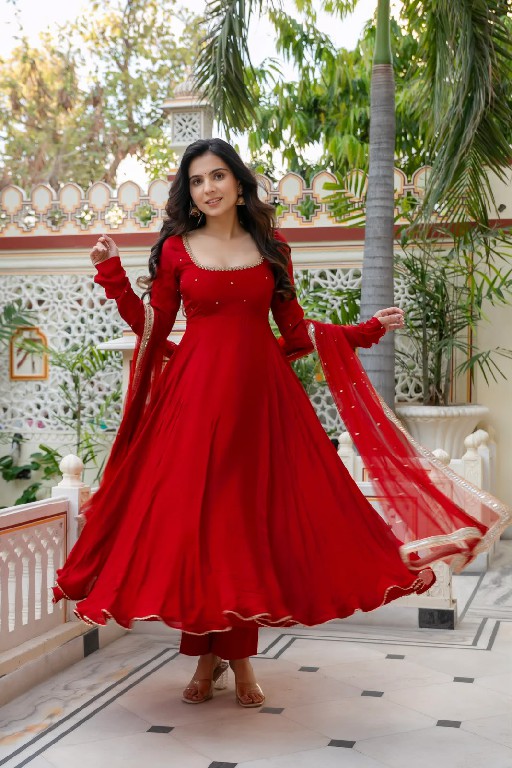 TEXTILEDEAL D.NO KD 1643 WHOLESALE READYMADE FAUX GEORGETTE PARTY WEAR ANARKALI 3 PCS SUITS EXPORTER