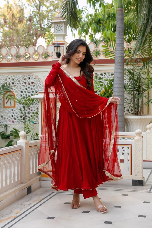 TEXTILEDEAL D.NO KD 1643 WHOLESALE READYMADE FAUX GEORGETTE PARTY WEAR ANARKALI 3 PCS SUITS EXPORTER