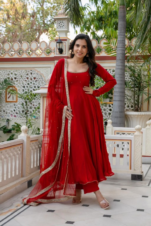 TEXTILEDEAL D.NO KD 1643 WHOLESALE READYMADE FAUX GEORGETTE PARTY WEAR ANARKALI 3 PCS SUITS EXPORTER