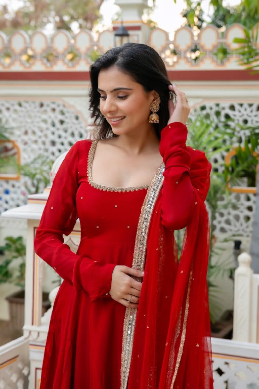TEXTILEDEAL D.NO KD 1643 WHOLESALE READYMADE FAUX GEORGETTE PARTY WEAR ANARKALI 3 PCS SUITS EXPORTER