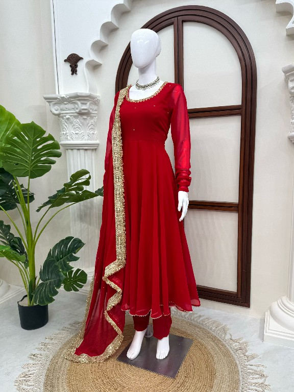 TEXTILEDEAL D.NO KD 1643 WHOLESALE READYMADE FAUX GEORGETTE PARTY WEAR ANARKALI 3 PCS SUITS EXPORTER