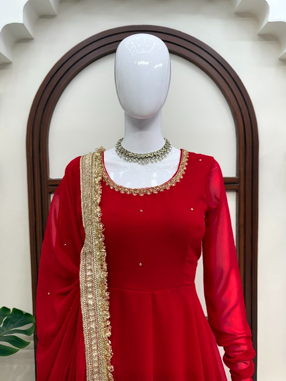 TEXTILEDEAL D.NO KD 1643 WHOLESALE READYMADE FAUX GEORGETTE PARTY WEAR ANARKALI 3 PCS SUITS EXPORTER