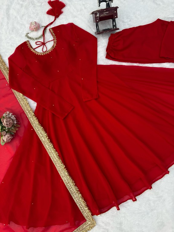 TEXTILEDEAL D.NO KD 1643 WHOLESALE READYMADE FAUX GEORGETTE PARTY WEAR ANARKALI 3 PCS SUITS EXPORTER