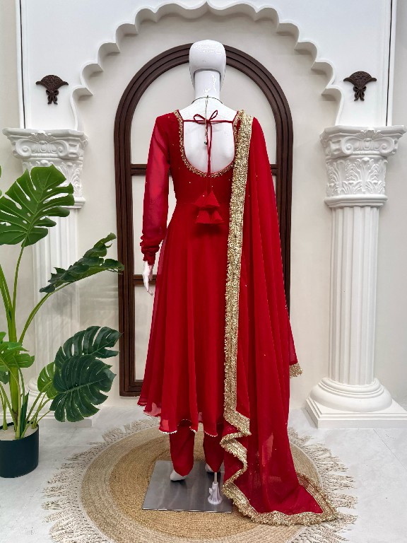 TEXTILEDEAL D.NO KD 1643 WHOLESALE READYMADE FAUX GEORGETTE PARTY WEAR ANARKALI 3 PCS SUITS EXPORTER