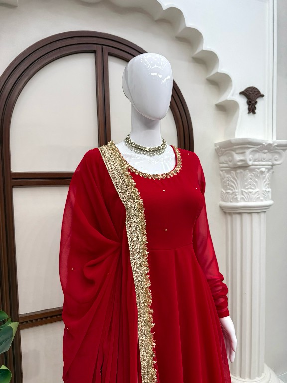 TEXTILEDEAL D.NO KD 1643 WHOLESALE READYMADE FAUX GEORGETTE PARTY WEAR ANARKALI 3 PCS SUITS EXPORTER