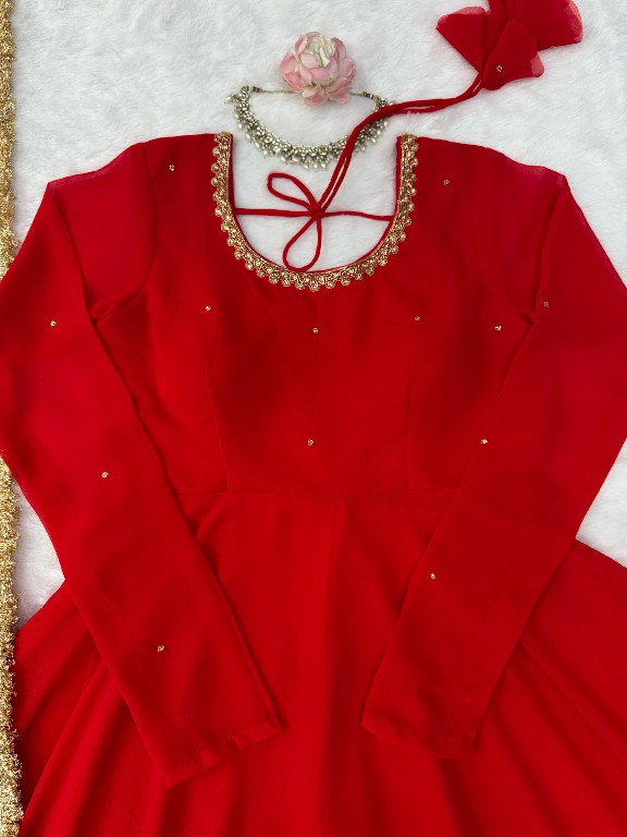 TEXTILEDEAL D.NO KD 1643 WHOLESALE READYMADE FAUX GEORGETTE PARTY WEAR ANARKALI 3 PCS SUITS EXPORTER
