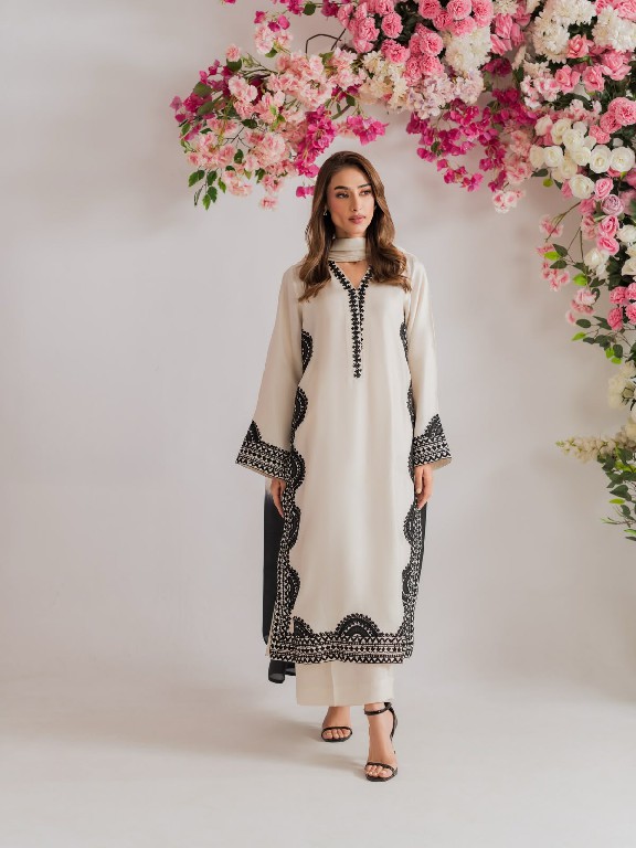 TEXTILEDEAL D.NO 6060 WHOLESALE READYMADE BISCUIT SLUB UNIQUE ELEGANCE 3 PCS SUITS EXPORTER