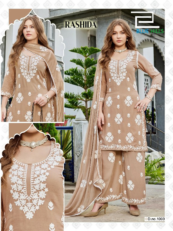 BLUE HILLS RASHIDA WHOLESALE READYMADE RAYON WITH WORK BIG SIZE 3 PCS COMBO SET SUITS SUPPLIER