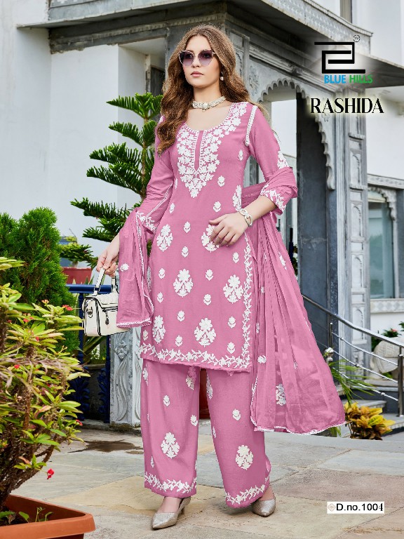 BLUE HILLS RASHIDA WHOLESALE READYMADE RAYON WITH WORK BIG SIZE 3 PCS COMBO SET SUITS SUPPLIER