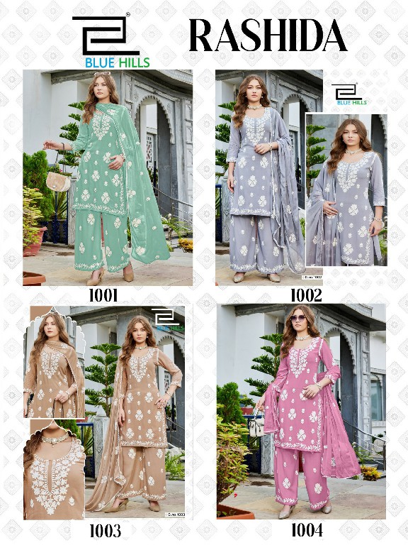 BLUE HILLS RASHIDA WHOLESALE READYMADE RAYON WITH WORK BIG SIZE 3 PCS COMBO SET SUITS SUPPLIER