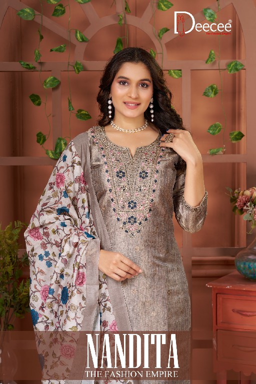 DEE CEE NANDITA WHOLESALE READYMADE SIMMER JARI BUTI ELEGANT 3 PCS SUITS EXPORTER
