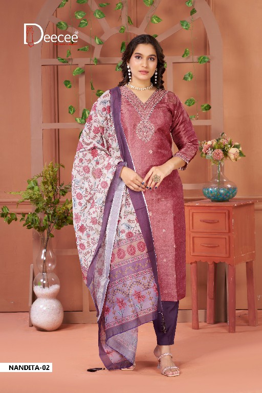 DEE CEE NANDITA WHOLESALE READYMADE SIMMER JARI BUTI ELEGANT 3 PCS SUITS EXPORTER