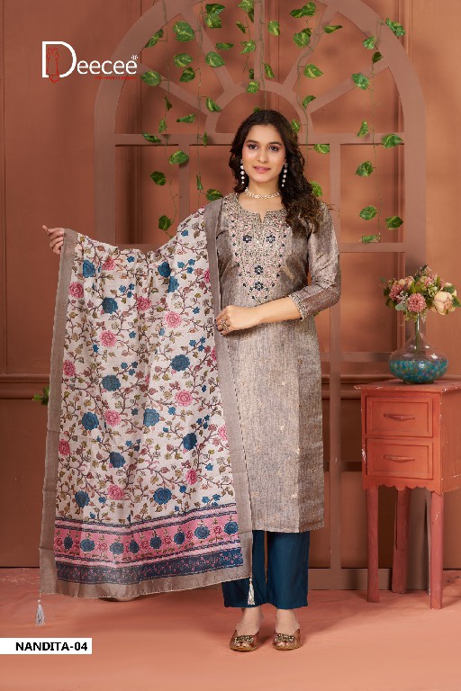 DEE CEE NANDITA WHOLESALE READYMADE SIMMER JARI BUTI ELEGANT 3 PCS SUITS EXPORTER