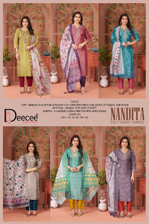 DEE CEE NANDITA WHOLESALE READYMADE SIMMER JARI BUTI ELEGANT 3 PCS SUITS EXPORTER